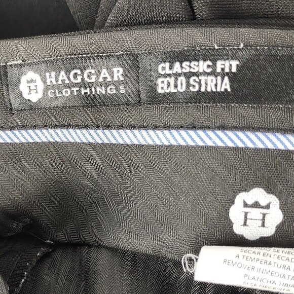 Haggar Stria Classic Fit Flat Front Hidden Expandable Waist  Black Slacks 38X30 - Picture 9 of 11